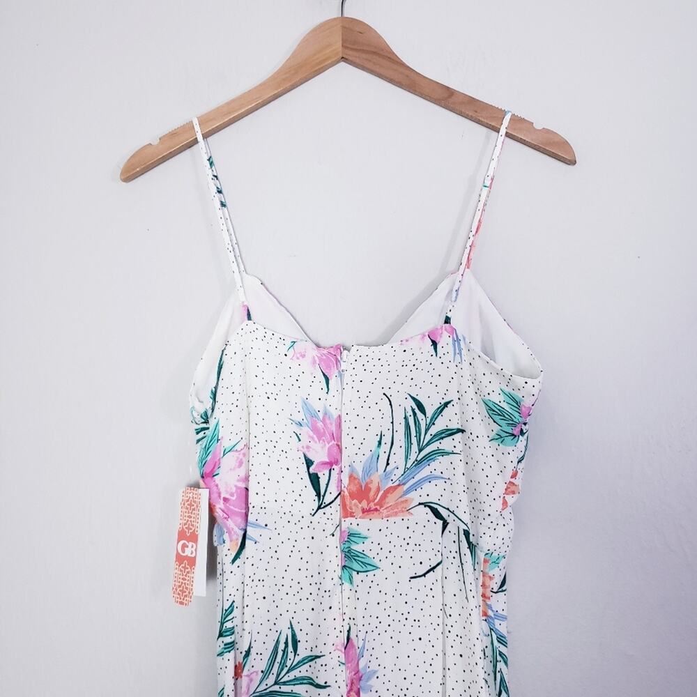 NWT Gianni Bini Tropical Floral Polka Dot Wide Leg Jumpsuit White Medium V-Neck - Picture 11 of 14